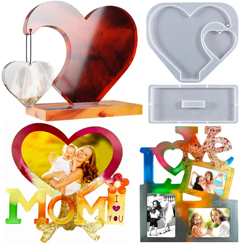 Heart Shaped Photo Frame Silicone Mold DIY Crystal Epoxy Resin Love Heart Decoration Mom Photo Ornament Mold Mother'S Day Gift