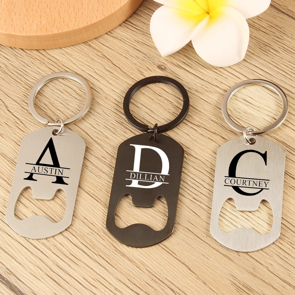 Custom Engraved Name Initials Bottle Opener Keychain Father's Day Gift Personalized Gift for Boyfriend Girlfriend Key Chain