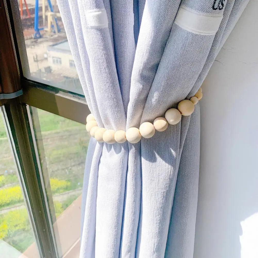 Farmhouse Curtain Holder Wooden Bead Curtain Tieback Boho Chic Wooden Bead Curtain Tiebacks Rustic Farmhouse for Room for Home