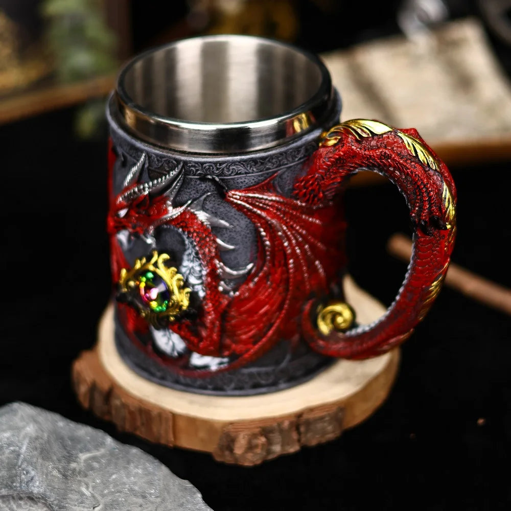 Creative Gothic Legendary Dragon Beer Stein Resin Hand Painted Stainless Steel Drinkware Coffee Cup Mug Friends Gift