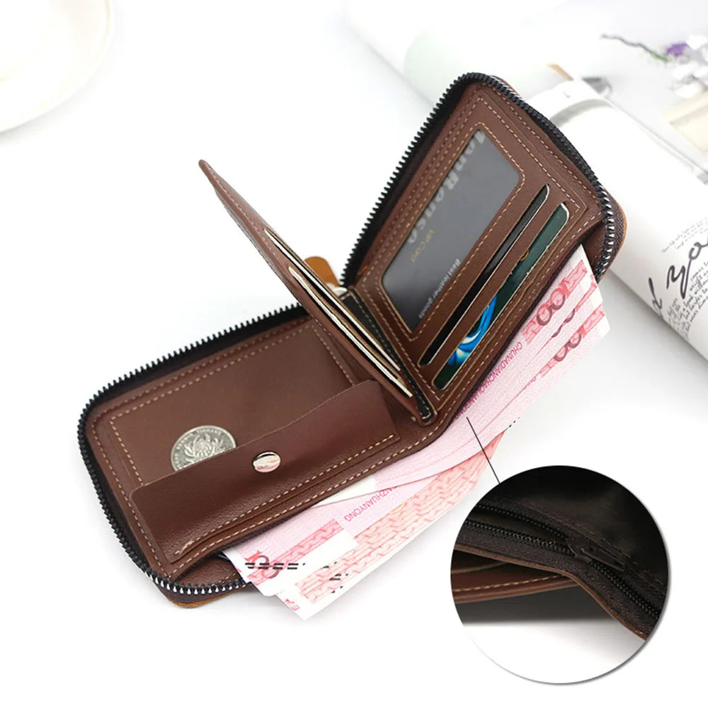 Fashion PU Leather Short Wallet Card Holder Men Wallet Money Bag Coin Pocket Purse Multi-card Personalized Father's Day Gift