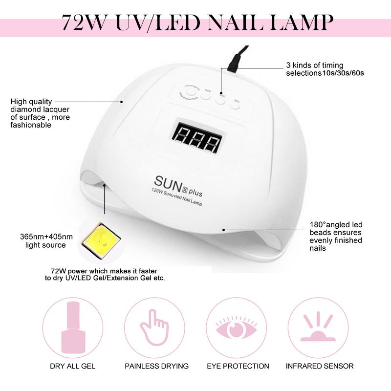 72W/48W Nail Dryer Machine LED Lamp Nails USB Portable UV Manicuring Cable Home Use Nail UV Lamp for Drying Gel Polish Nails - RY MARKET PLACE