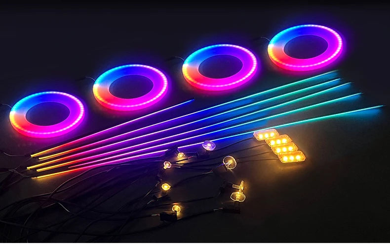 14/18/22 in 1 Streamer Ambient Lights 64 213 Color Rainbow RGB Acrylic Led Car Atmosphere Lights Hidden All Black Light Strips