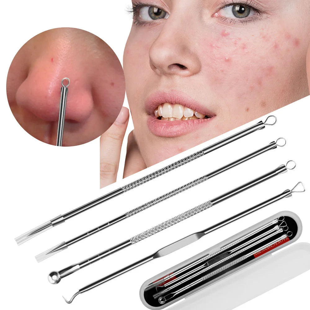 4PCS Acne Blackhead Comedone Black Spot Pimple Blemish Remover Skin Care Women Beauty Acne Treatment Pore Cleanser Needle Hook