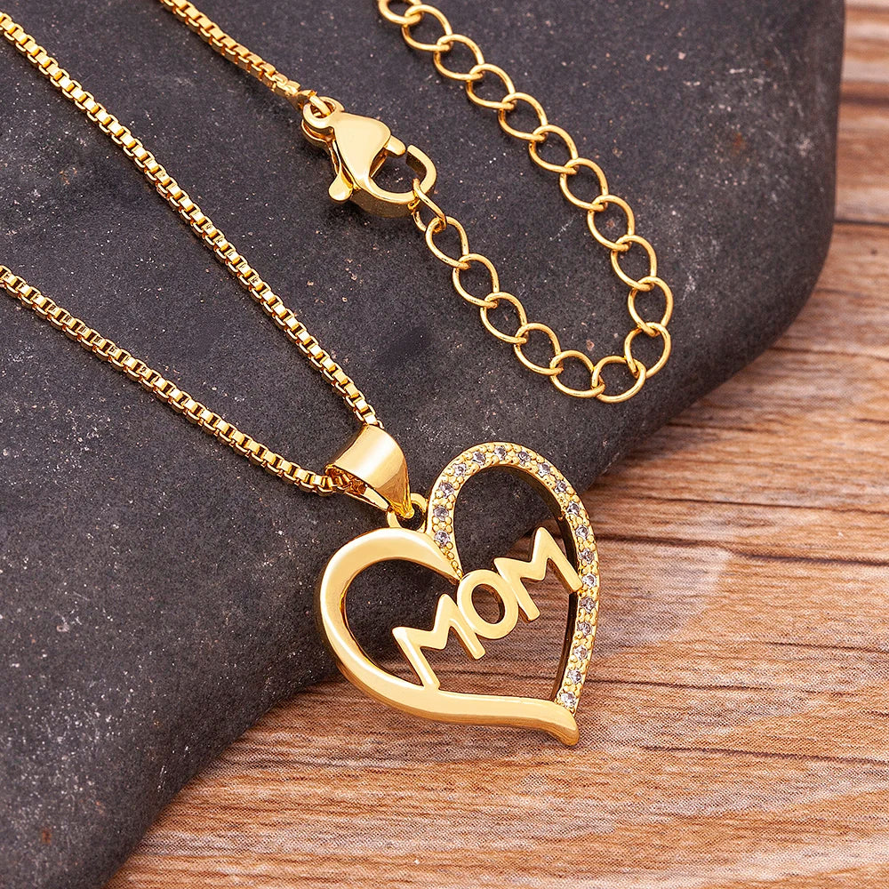 Nidin Classic Fashion Exquisite Mother's Day Gold Color Necklace Mom Letter Love Charms Pendant Chain Neck  Anniversary Jewelry