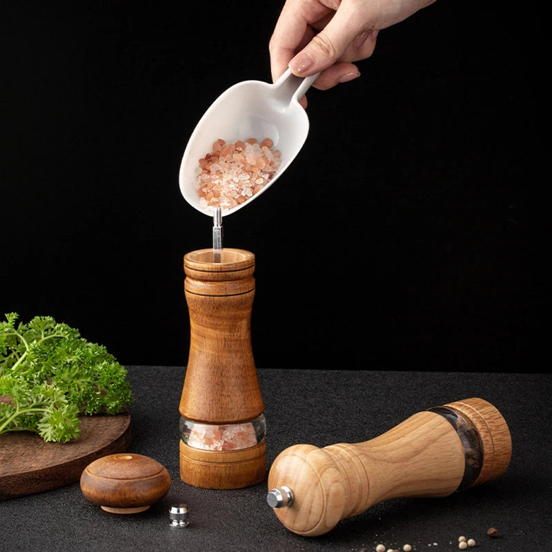 6-inch Manual Pepper Grinder Rubber Wood Acrylic Ceramic Core Freshly Ground Pepper Seasoning Grinding Bottle