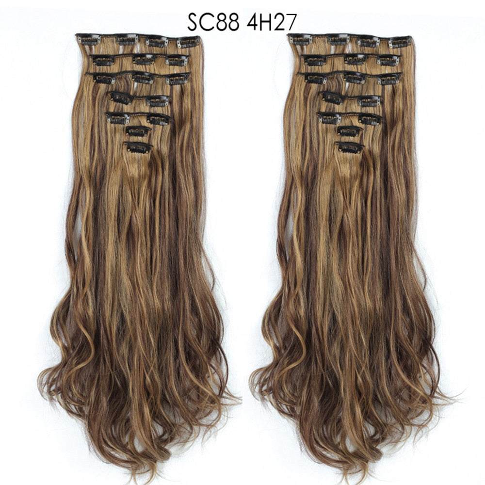 LINWAN Hair 22inch Ombre Hair Long Curly Hair Extension 16 Clips High Tempreture Synthetic Hairpiece Clip In Hair Extensions - RY MARKET PLACE