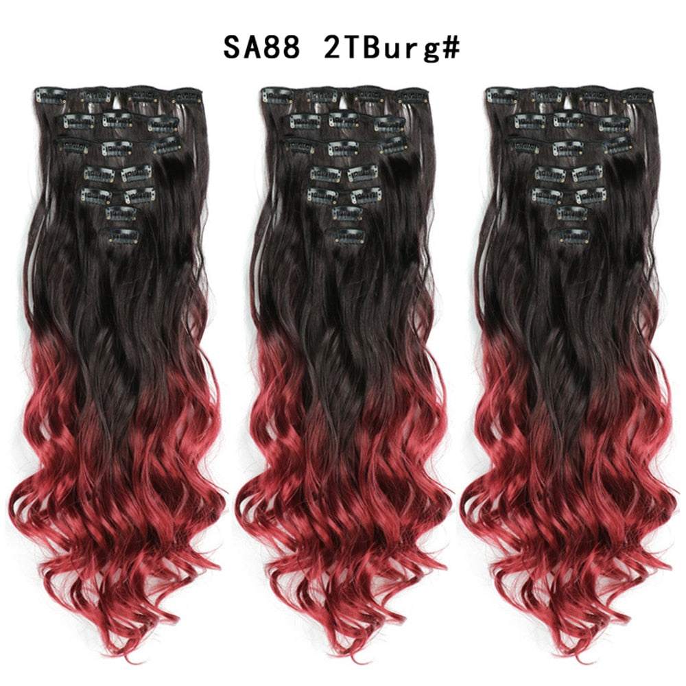 LINWAN Hair 22inch Ombre Hair Long Curly Hair Extension 16 Clips High Tempreture Synthetic Hairpiece Clip In Hair Extensions - RY MARKET PLACE