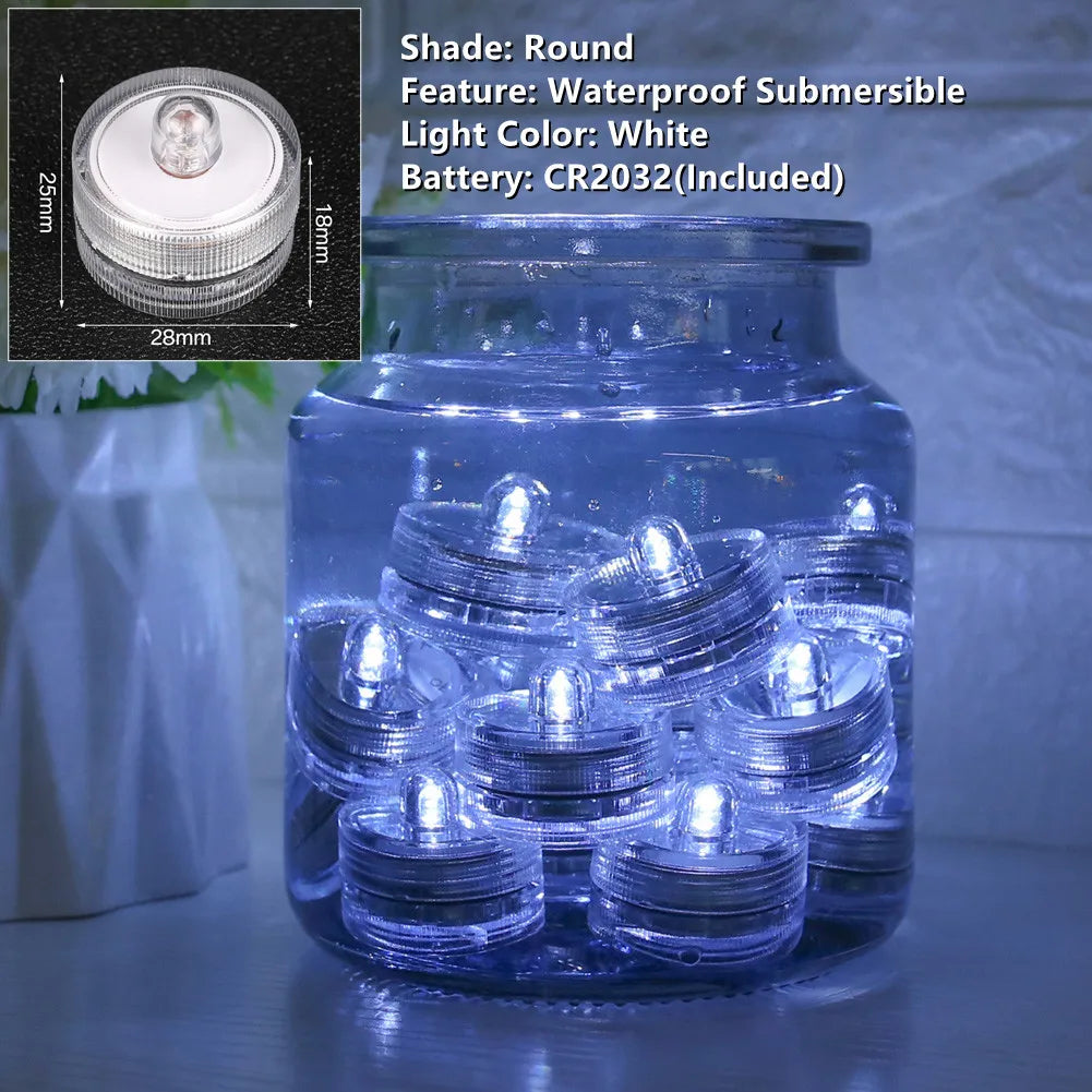 12Pc/Set Submersible Candles Waterproof Underwater Mini LED Tealights for Wedding Home Patry Vase Festival Valentine's Day Decor