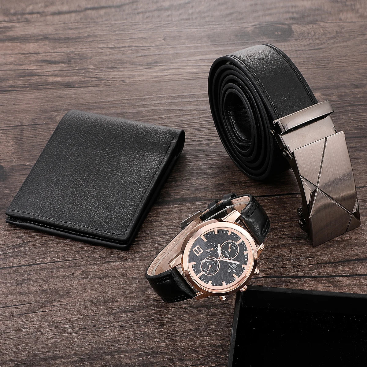 Men's Watch+Wallet+Belt Set Male's Gift for Father's Day Birthday Gift 3pcs/set PU Strap for Dad Boyfriend Good-looking Newly