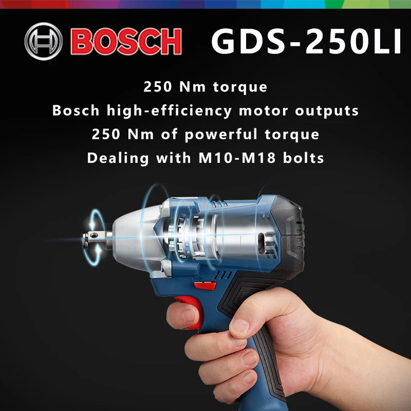 Bosch GDS 250-LI Cordless Impact Wrench Torque 250N.m Rechargeable Lithium Electric Wrench 1/2 inch 18V Professional Power Tool