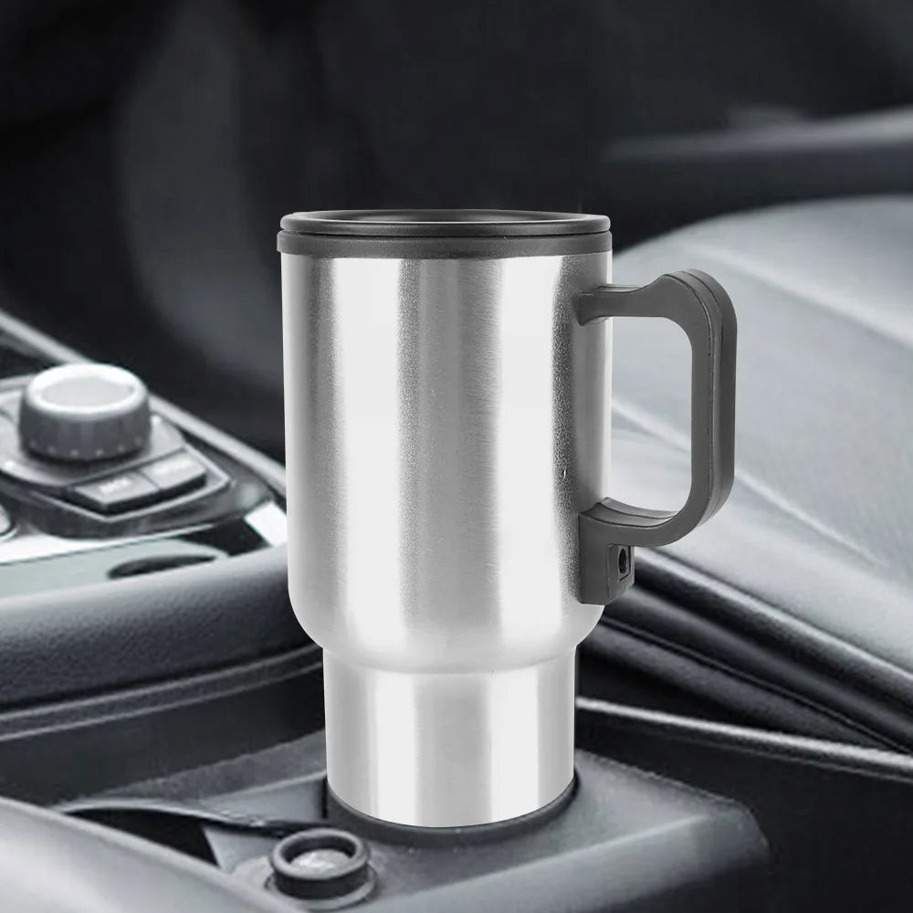 12V 450ml Electric Heating Car Kettle Water Coffee Milk Thermal Mug Camping Travel Kettle Stainless Steel Vehicle Heating Cup