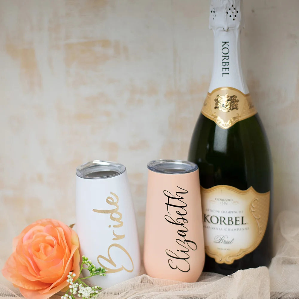 6oz Personalized Champagne Flute Custom Bridesmaid Tumbler Stainless Steel Swig Tumbler Bridal Party Bridesmaid Proposal Gift