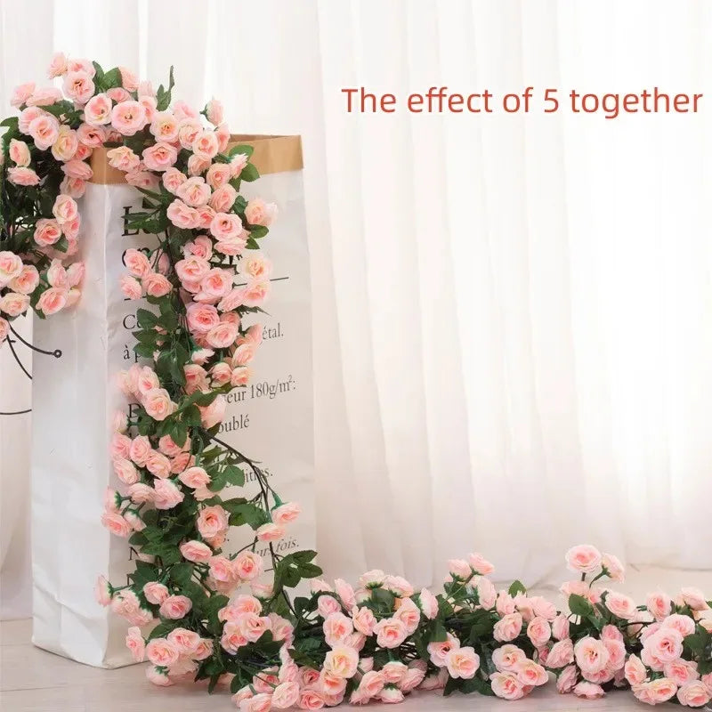 1pcs Artificial Flowers Vine Rose DIY Wedding Decoration Fake Flower Home Room Decor Wall Hanging Garland Plants