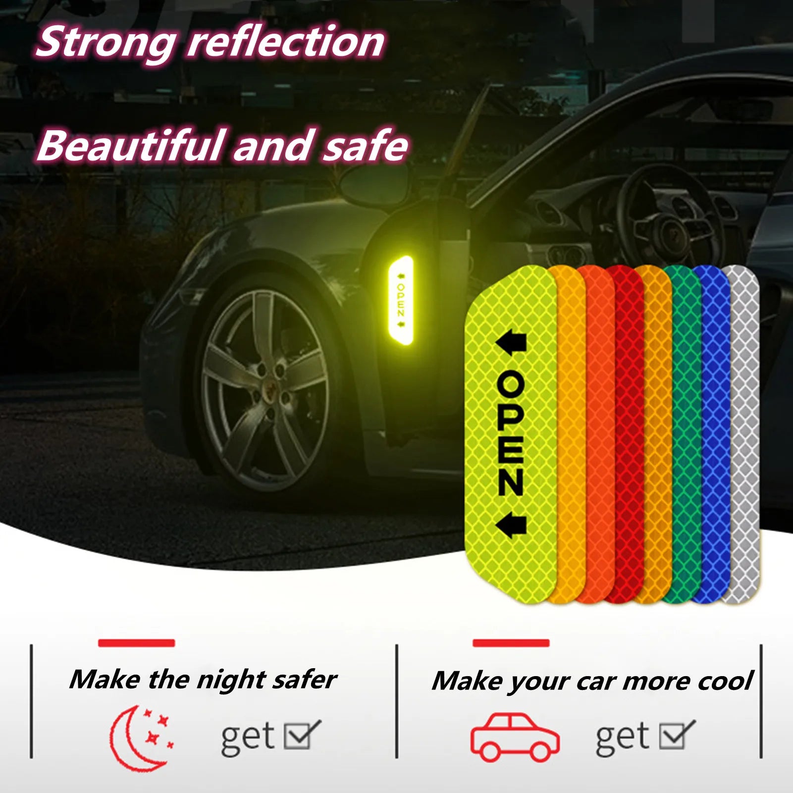 Night Reflective Car Door Sticker Safety Opening Warning Reflector Tape Decal Auto Car Accessories Exterior Interior Reflector