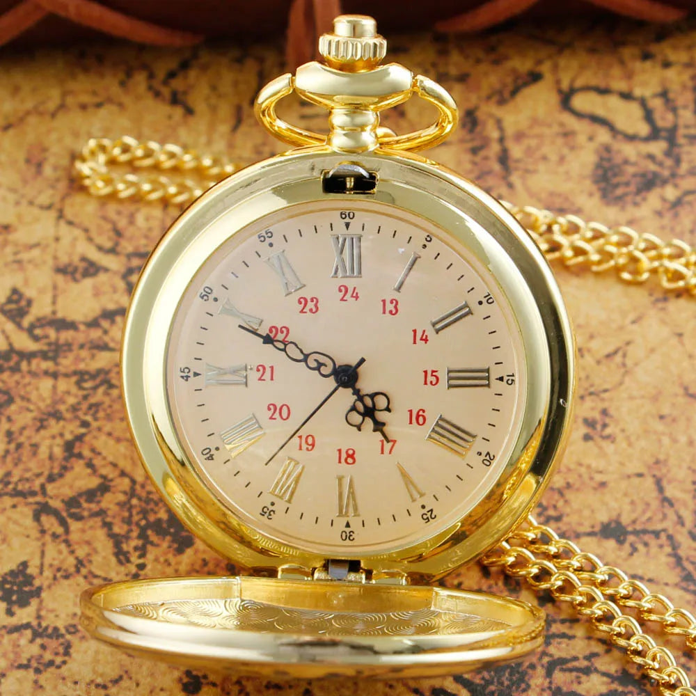 Exquisite Luxury Gold Pocket Watches Vintage Antique Necklace Quartz Pocket FOB Watch Birthday Father's Day Gift for Grandpa