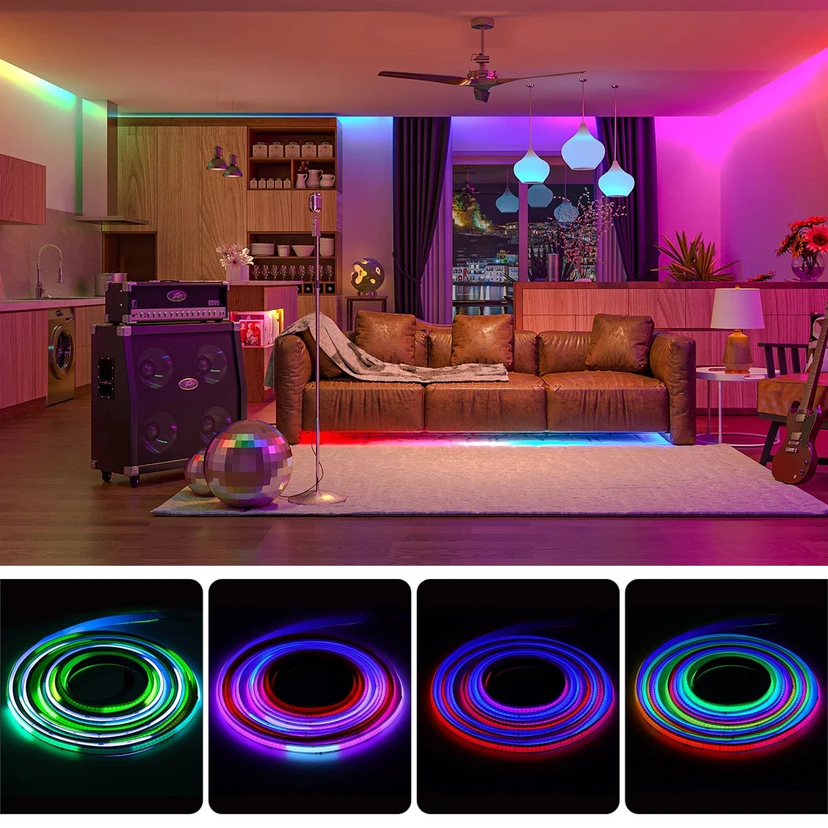 FCOB LED Light Strip Pixel Addressable 630 720 LEDs RGB Dream Full Color 12mm DC12V 24V WS2812B High Density Flexible COB Lights