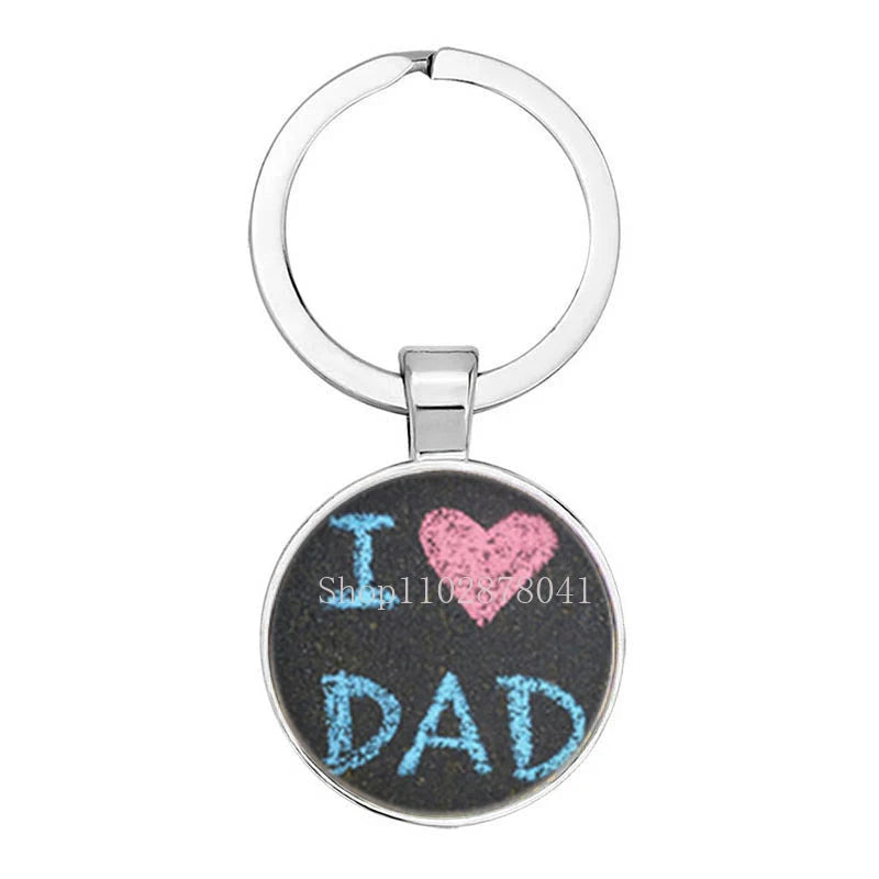 Pop Jewelry Glass Pendant Metal Keychain Happy Father's Day I Love Dad Exquisite Gifts