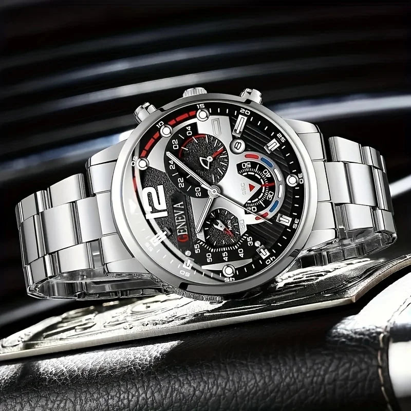 2pcs/set, Men's Business Sports Quartz Wrist Watch & Bracelet, Father's Day, Valentine's Day Gifts For Him