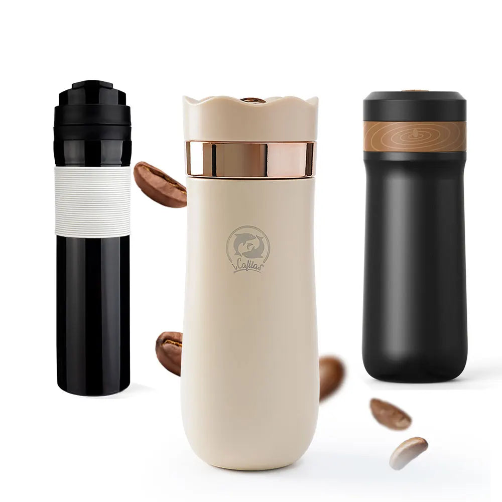 Portable French Press Pot 320ml Travel Coffee Maker Stainless Steel Double-walled Coffee Tea Bottle & Plastic Coffee Pot