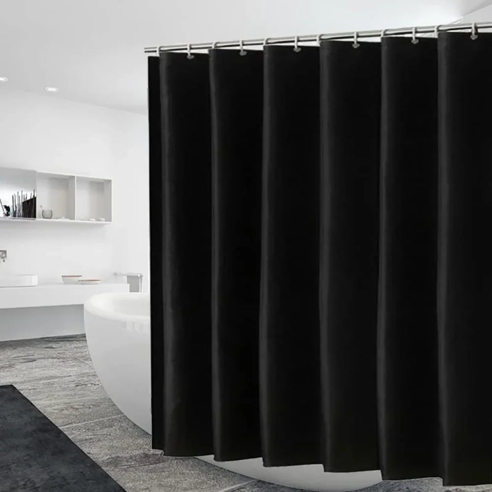 Heavy Duty Solid Shower Curtain Fabric Waterproof Bathroom Curtain Long Stall Size 230CM Black White Grey Brown Blue Color