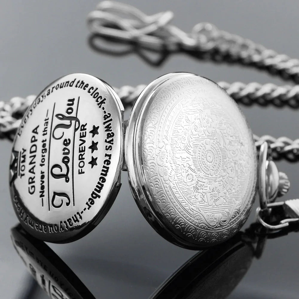 Luxury Silver Quartz Pocket Watch Vintage Necklace Father's Day Christmas Best Gift for Grandpa and Dad