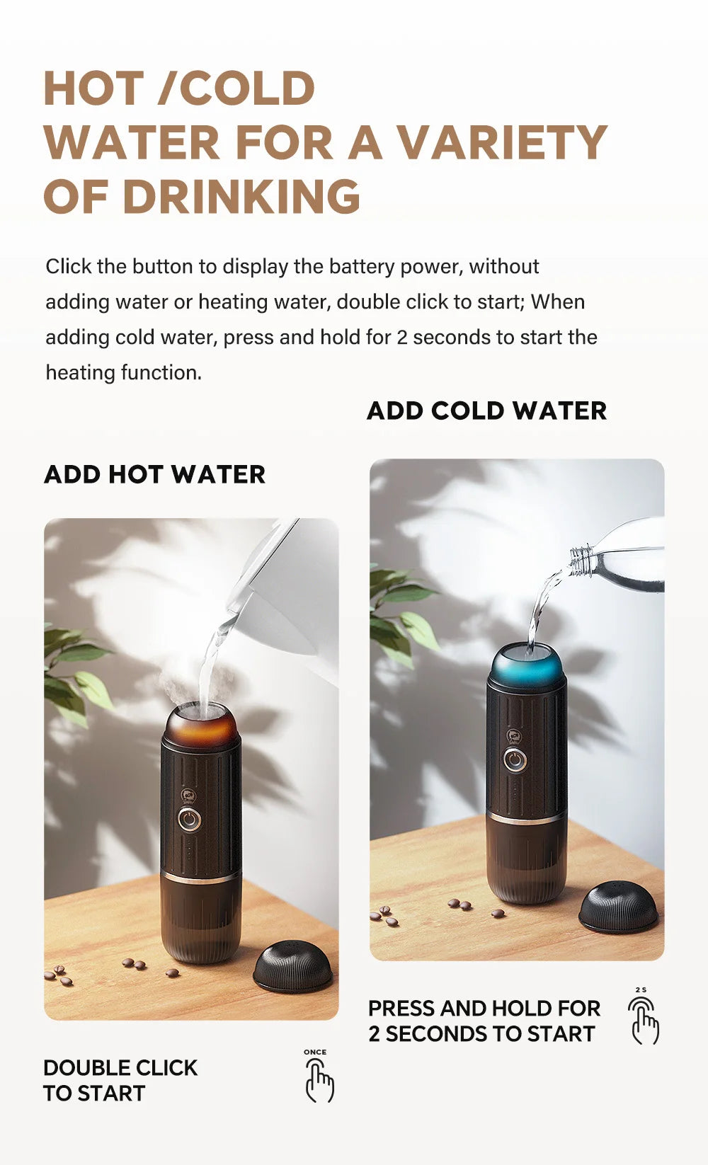 iCafilas Portable Heating Coffee Machine Wireless Electric Coffee Maker fit Nespresso Capsule Powder & French Press Pot for Car