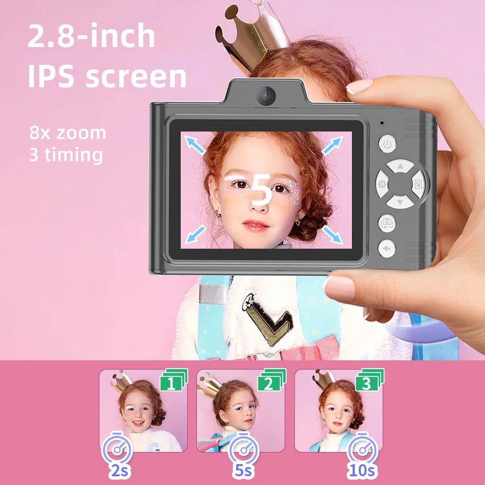 1080P Kids Camera Compact Camera 48MP Dual Lenses 8× Optical Zoom Mini CCD Camera 2.8in TFT Screen Great Gift for Boys Girls Kid
