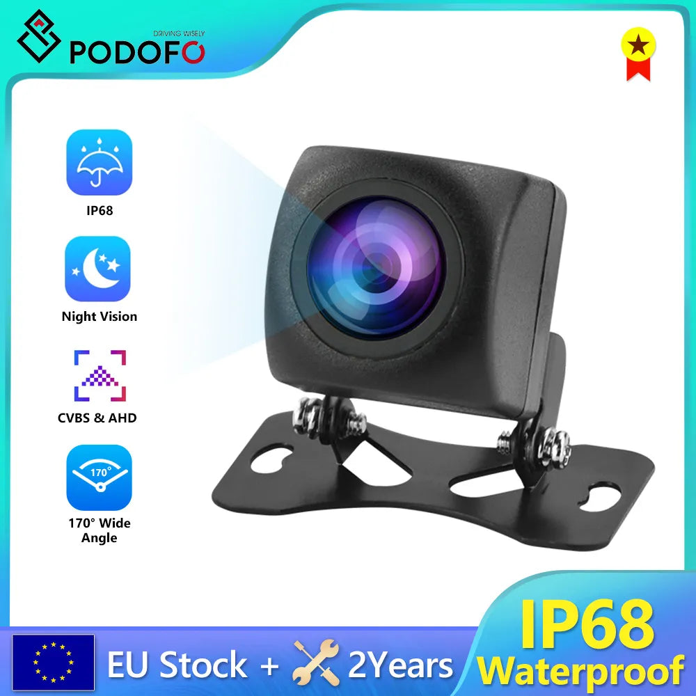 Podofo AHD Car Rear View Camera HD Reverse Parking Video Monitor Waterproof Backup Night Vision Lens 6M Cable for Car Radio Mp5