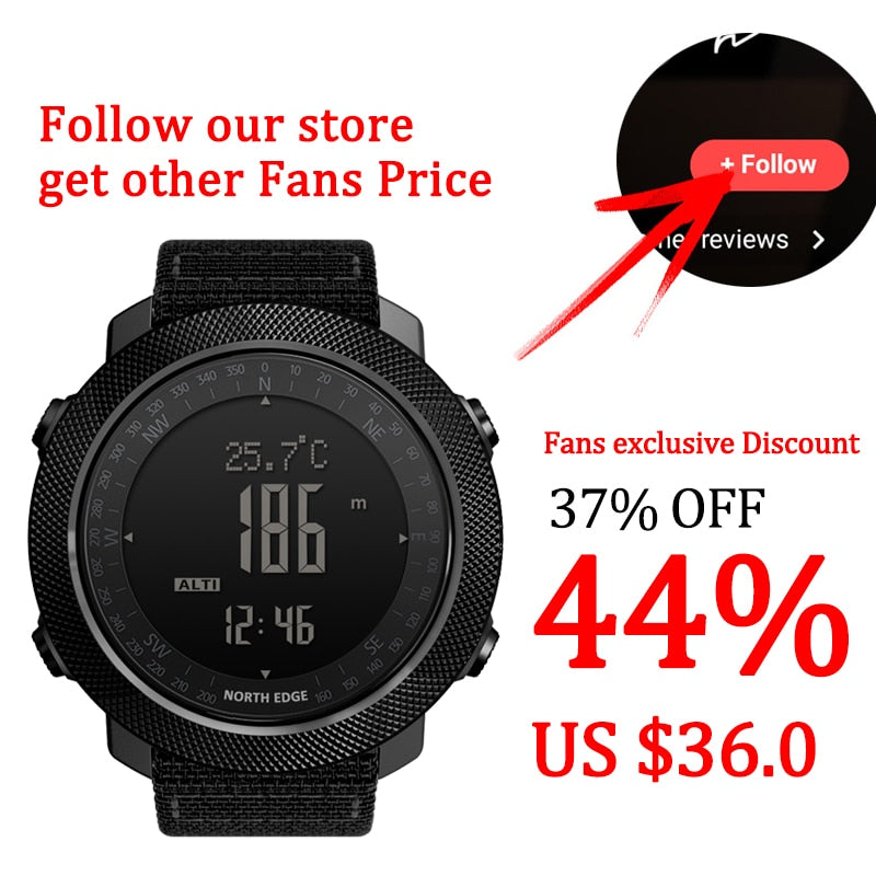 NORTH EDGE Men's sport Digital watch Hours Running Swimming Military Army watches Altimeter Barometer Compass waterproof 50m - RY MARKET PLACE