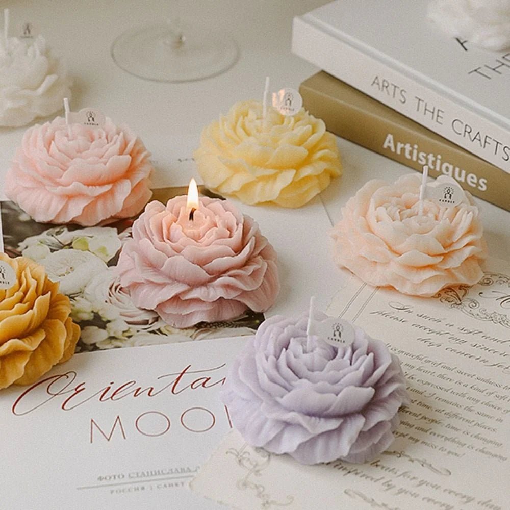 Peony Flower Shape Scented Aromatic Candles Paraffin Wax Aromatic Candle Wedding Gift Party Home Decoration Cute Candles