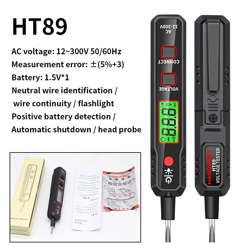 HT89 12V-300V Multitester  Non-contact Voltage Detector Tester  Pen Meter Pencil Indicator Electrician Tools Screen Display