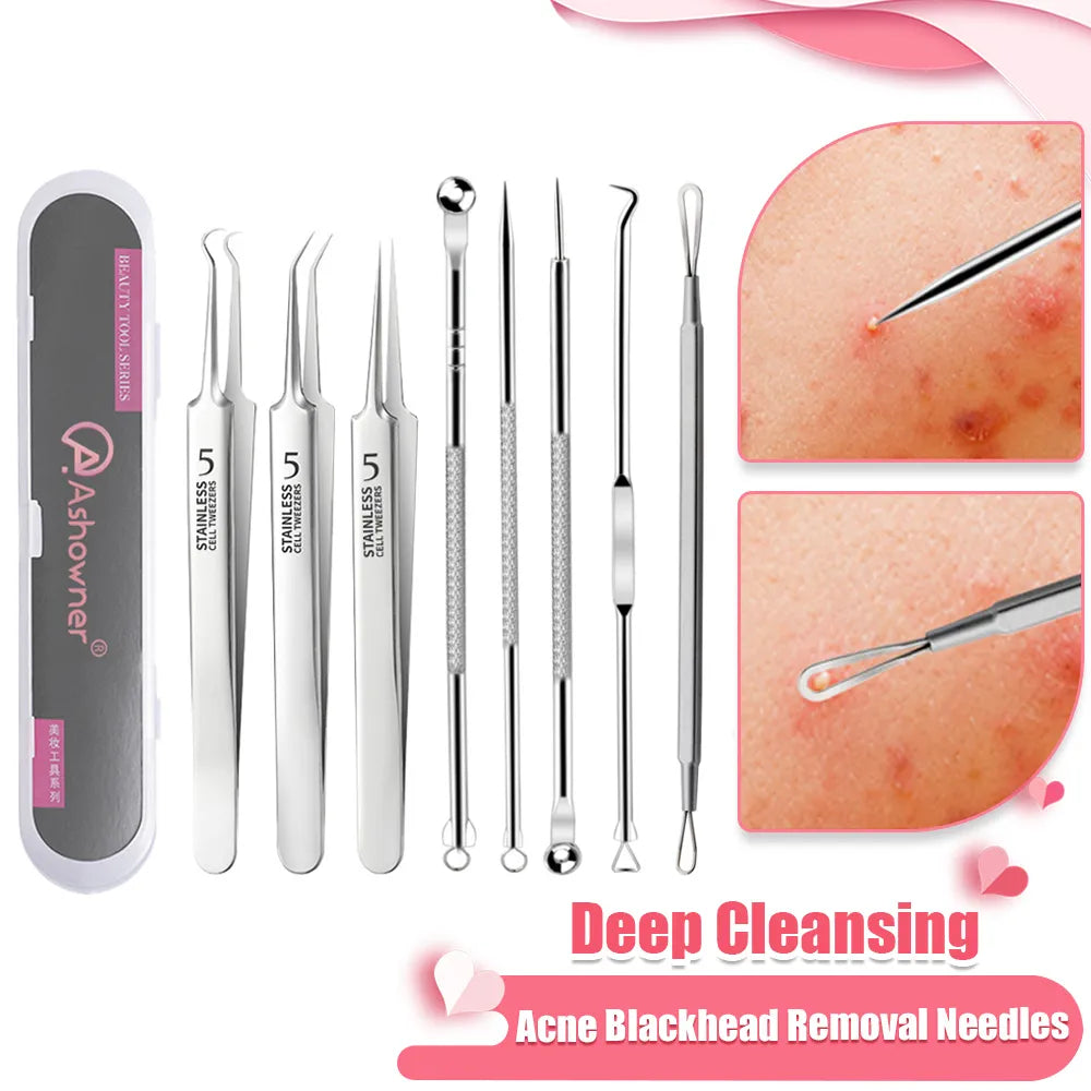 5/8PCS Acne Blackhead Removal Needles Black Dots Cleaner Black Head Pore Cleaner Deep Cleansing Tool Beauty Face Skin Care Tool