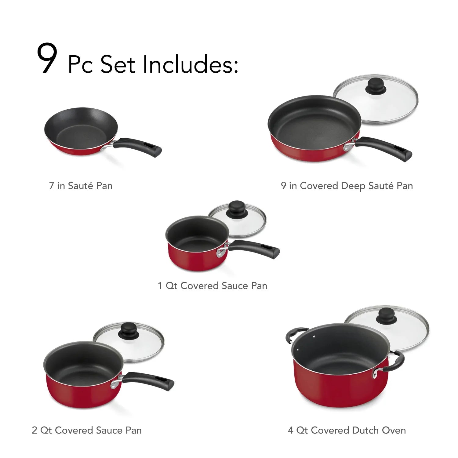 Cookware Sets 9-Piece Non-stick , Pots & Pans Red