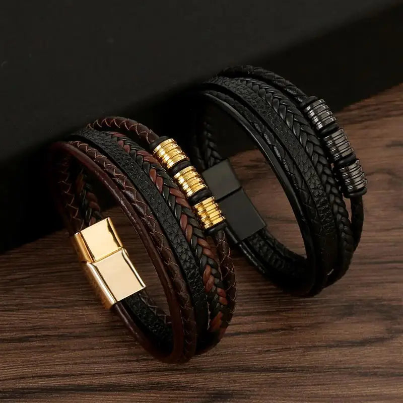 New Luxury Men's Leather Bracelet High Quality Hand-woven Multi-layer Combination Bangle Bracelet for Men Father's Day Gift