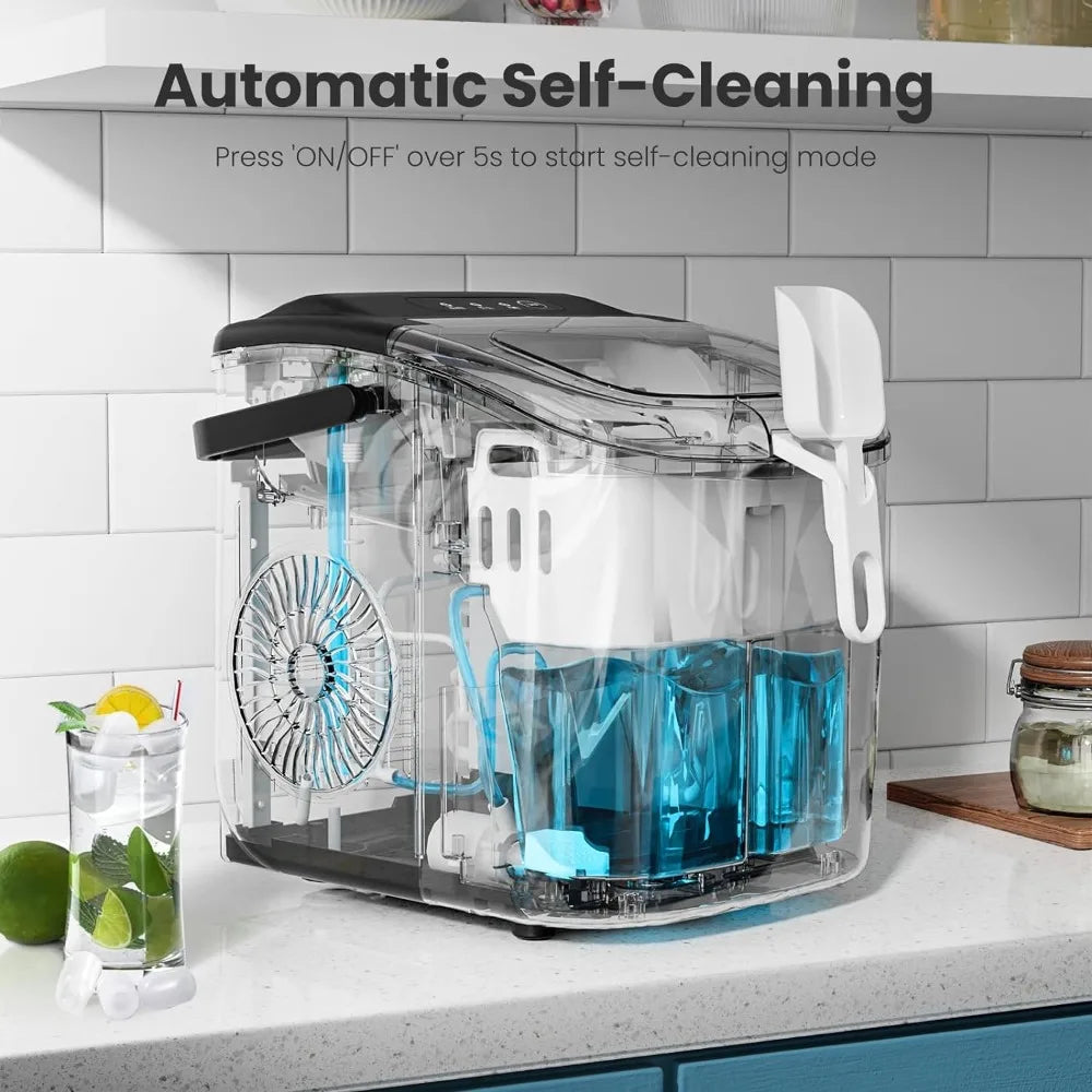 Ice Makers Countertop, Portable Ice Maker Machine with Handle, Self-Cleaning Small Ice Maker, 26Lbs/24H