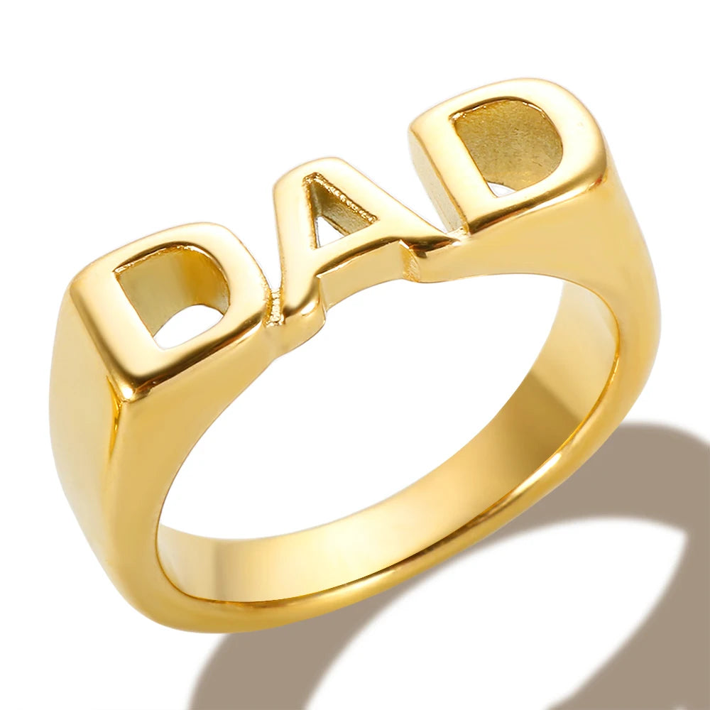 New Fashion Glossy Letters Stainless Steel Ring for Women Men Mom SIS Dad High Quality Polish Jewelry Father's Mother's Day Gift