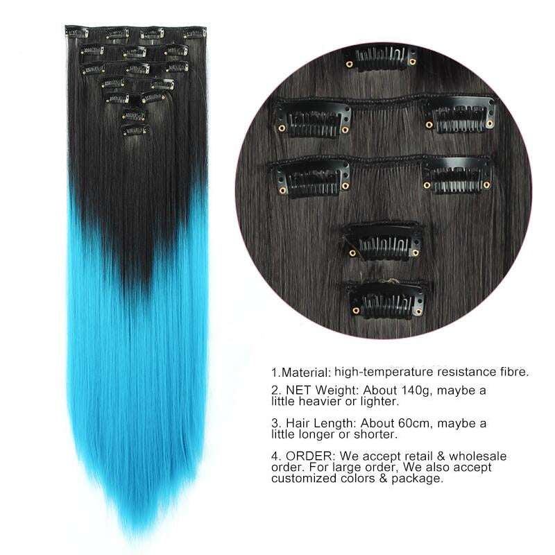 LINWAN Hair 22inch Ombre Hair Long Curly Hair Extension 16 Clips High Tempreture Synthetic Hairpiece Clip In Hair Extensions - RY MARKET PLACE