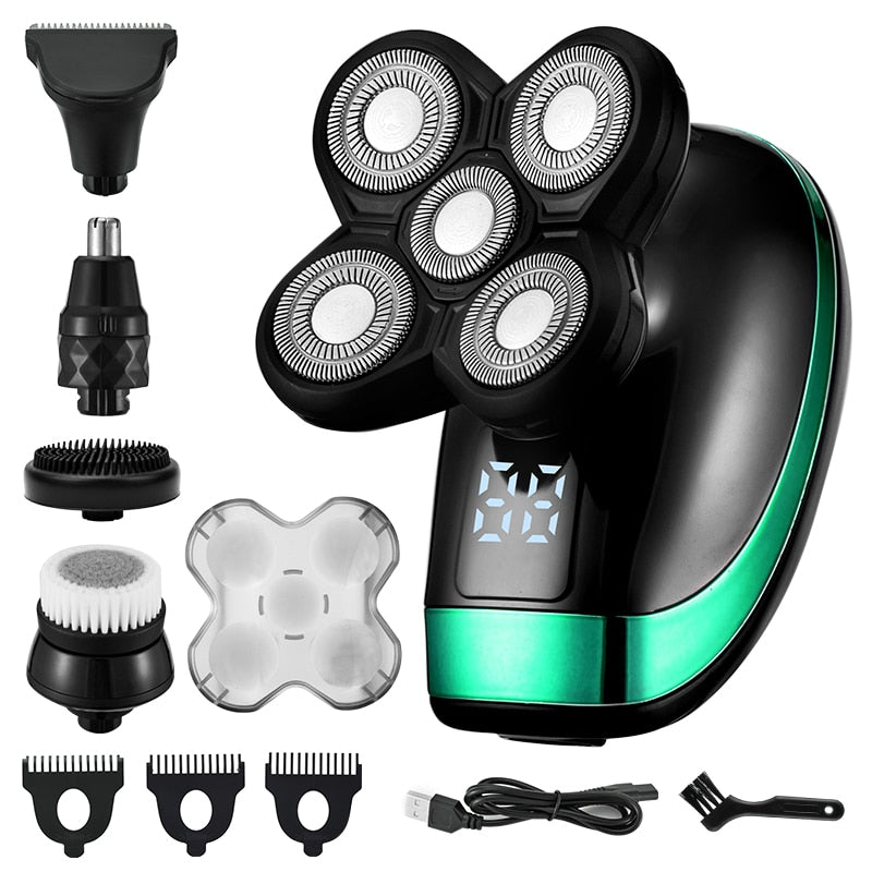 5 In 1 4D Men&#39;s Rechargeable Bald Head Electric Shaver 5 Floating Heads Beard Nose Ear Hair Trimmer Razor Clipper Facial Brush - RY MARKET PLACE