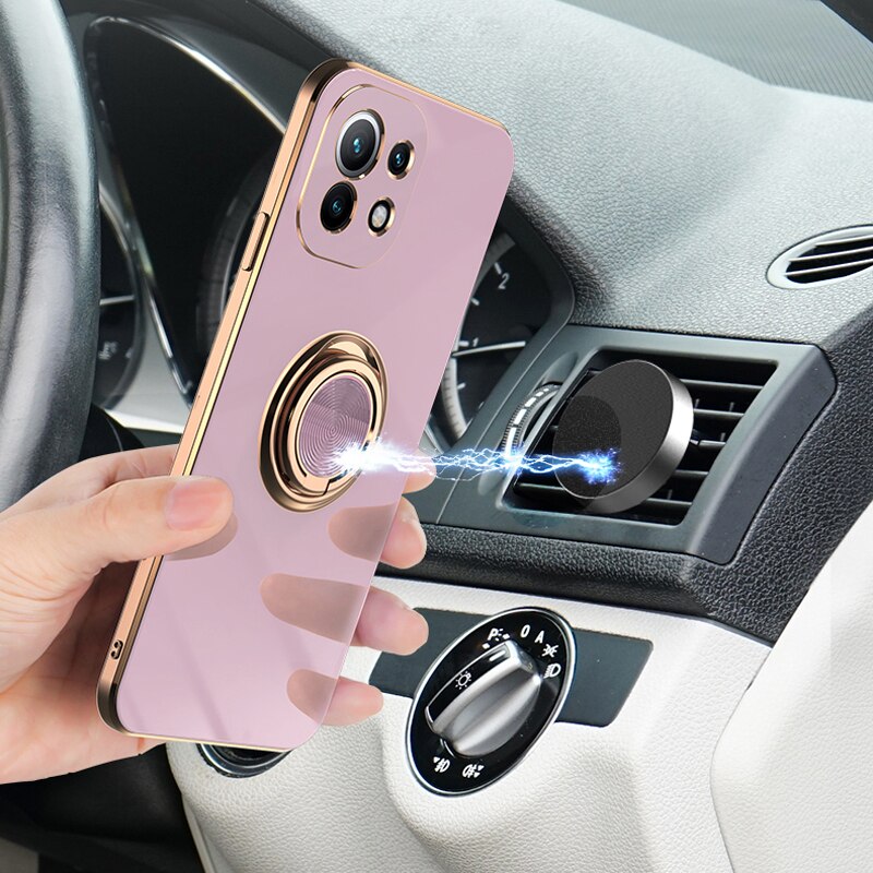 Luxury Plating Silicone Case For Xiaomi Mi 11 13 Lite 5G NE 11Lite Phone Soft Shell Frame Magnetic Covers With Ring Holder Stand - RY MARKET PLACE