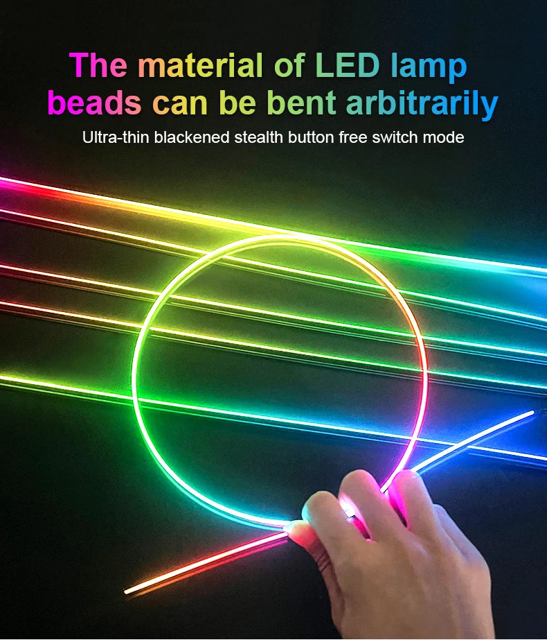 14/18/22 in 1 Streamer Ambient Lights 64 213 Color Rainbow RGB Acrylic Led Car Atmosphere Lights Hidden All Black Light Strips