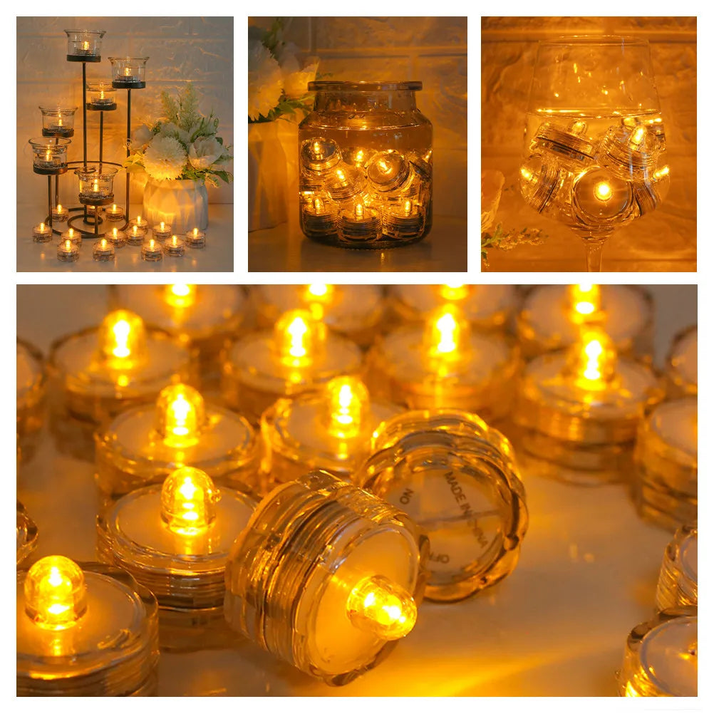 12Pc/Set Submersible Candles Waterproof Underwater Mini LED Tealights for Wedding Home Patry Vase Festival Valentine's Day Decor