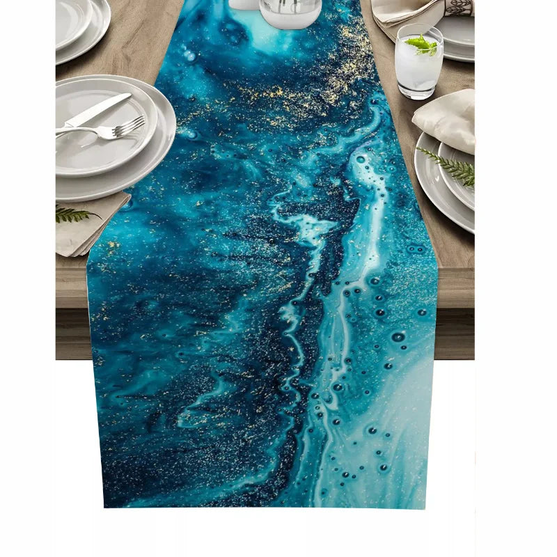 Modern Fluid Art Marble Blue Table Runner Luxury Abstract Table Runner Wedding Table Birthday Party Decoration Cloth Placemat