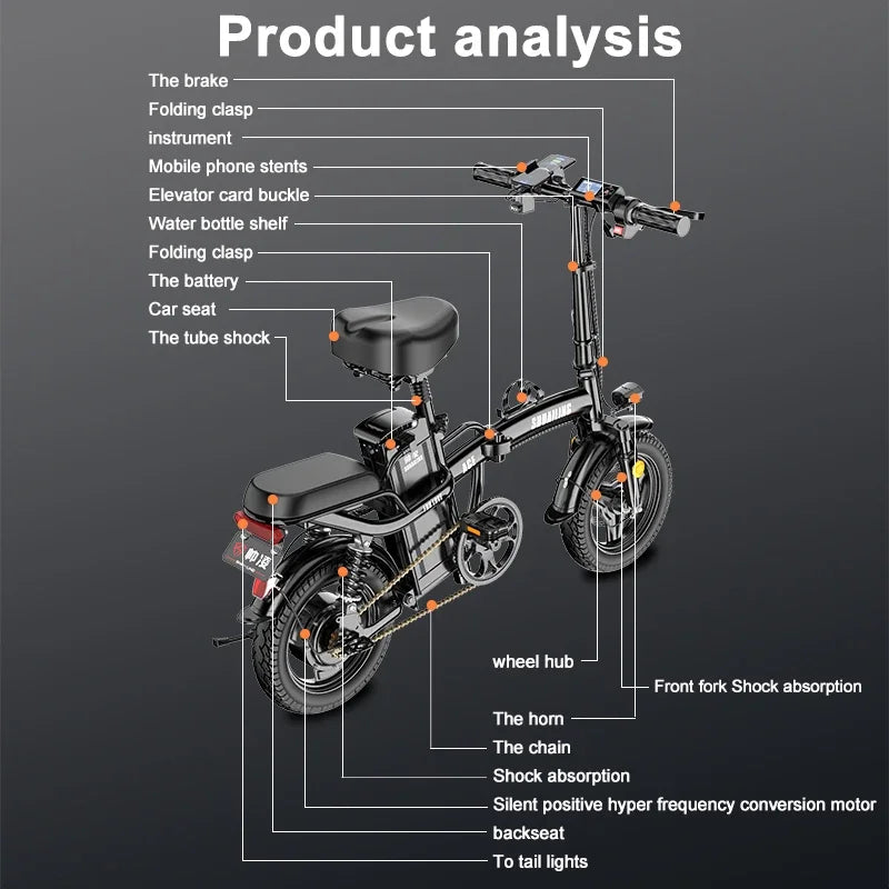 EU stock Folding Electric Bike 400W 48V25AH Lithium Battery City travel Electric Bicycle 14 Inch tire speed 40KM/H aldult EBike