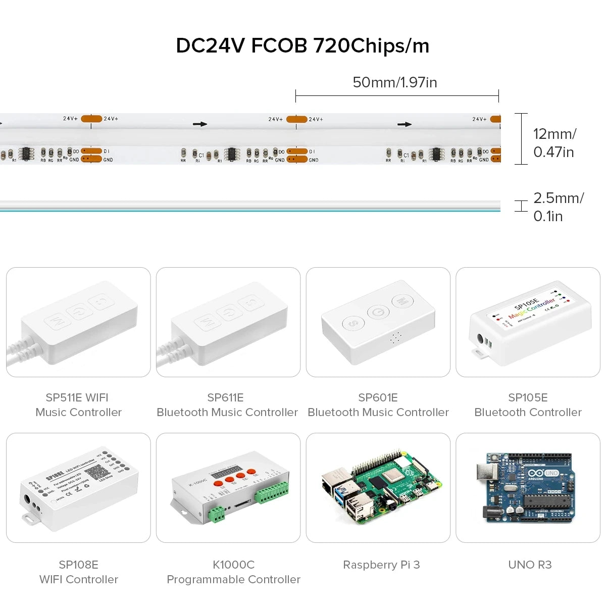 FCOB LED Light Strip Pixel Addressable 630 720 LEDs RGB Dream Full Color 12mm DC12V 24V WS2812B High Density Flexible COB Lights