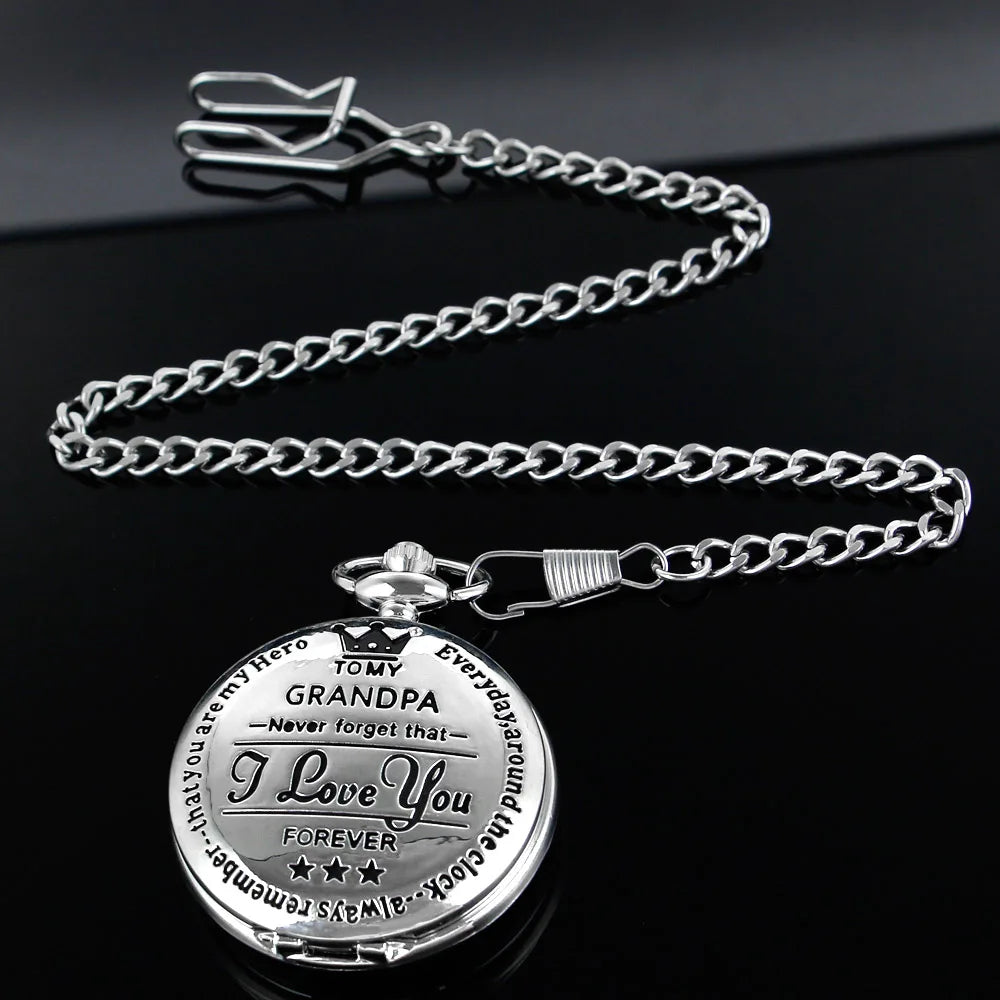 Luxury Silver Quartz Pocket Watch Vintage Necklace Father's Day Christmas Best Gift for Grandpa and Dad