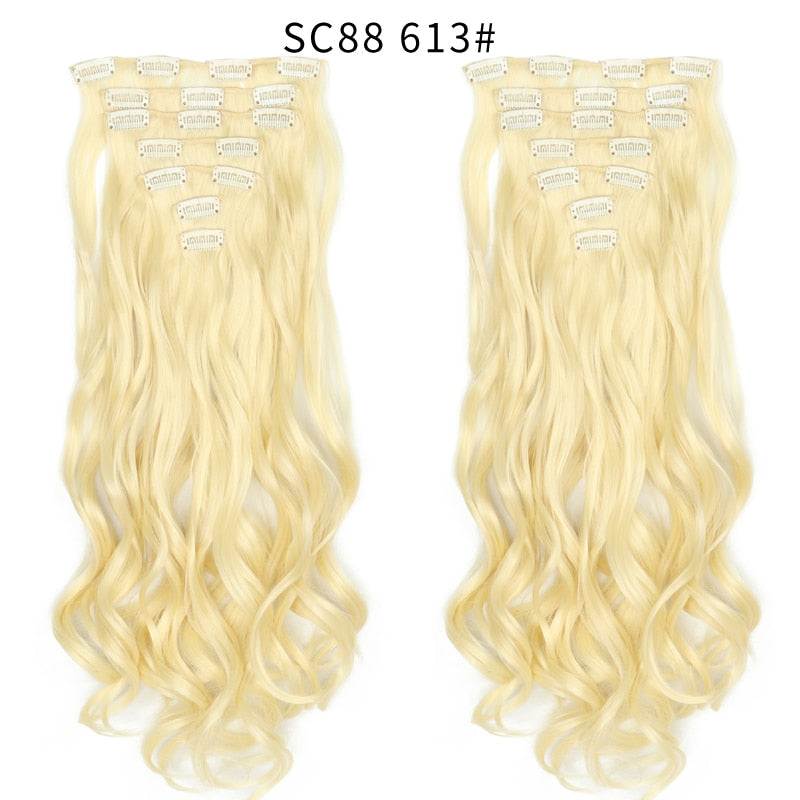 LINWAN Hair 22inch Ombre Hair Long Curly Hair Extension 16 Clips High Tempreture Synthetic Hairpiece Clip In Hair Extensions - RY MARKET PLACE