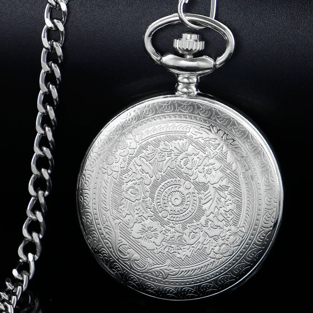 Luxury Silver Quartz Pocket Watch Vintage Necklace Father's Day Christmas Best Gift for Grandpa and Dad