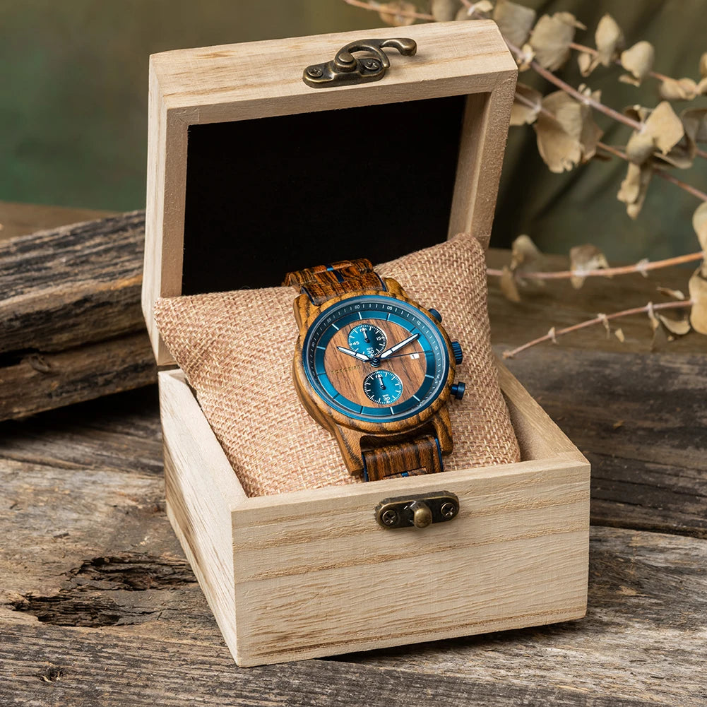 BOBO BIRD 2023 Wooden Watches Top Luxury Brand Multifunctional Men Quartz Wristwatches Tigerwood Strap montre homme Father's Day