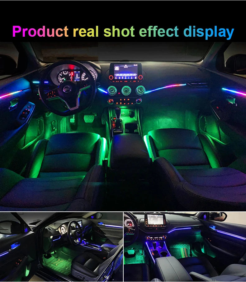 14/18/22 in 1 Streamer Ambient Lights 64 213 Color Rainbow RGB Acrylic Led Car Atmosphere Lights Hidden All Black Light Strips